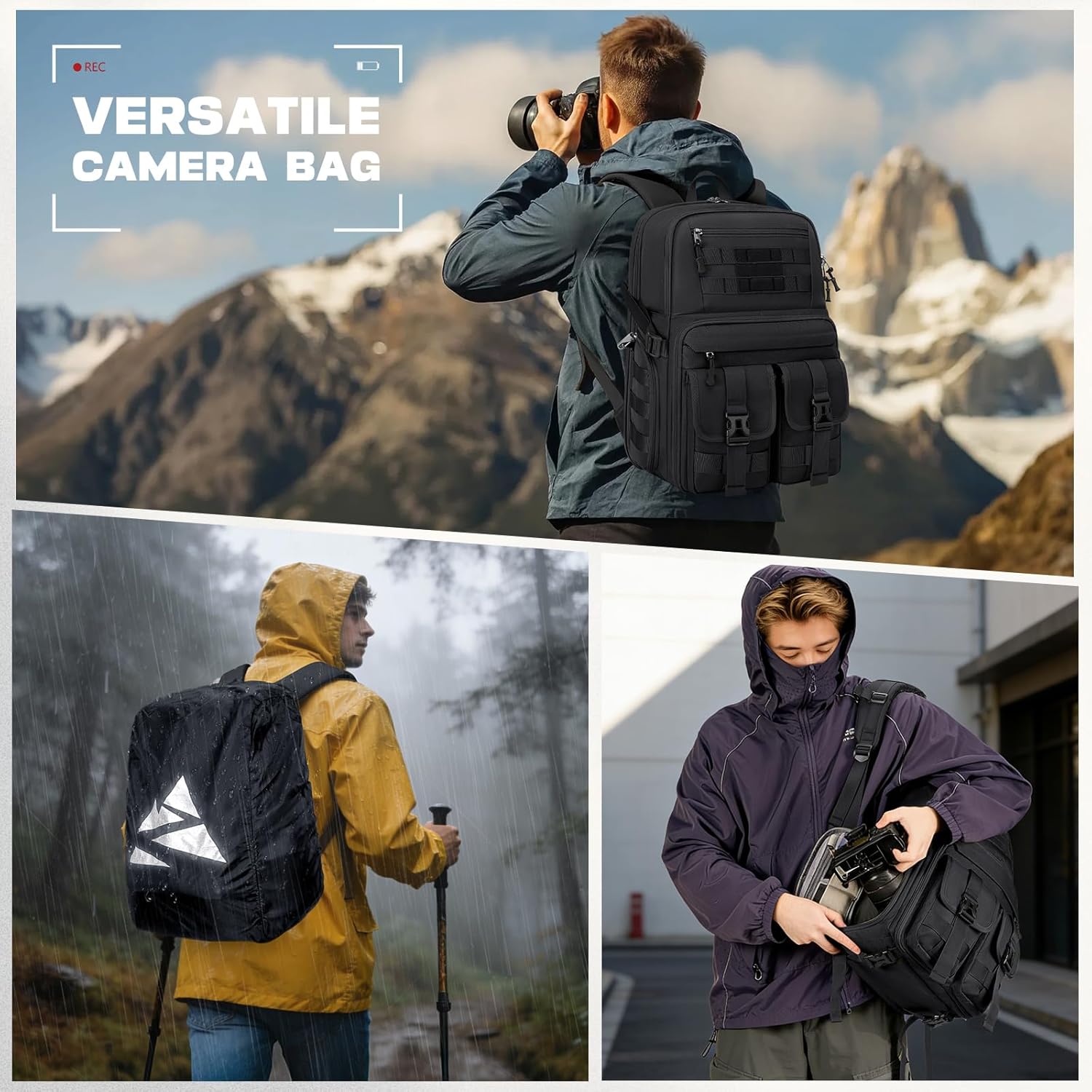 RAINSMORE Camera Bag Backpack for DSLR/SLR/Mirrorless Camera Bags for Photographers 15.6 Inch Waterproof Tactical Photography Case with Rain Cover & Tripod Holder, Black - Image 6
