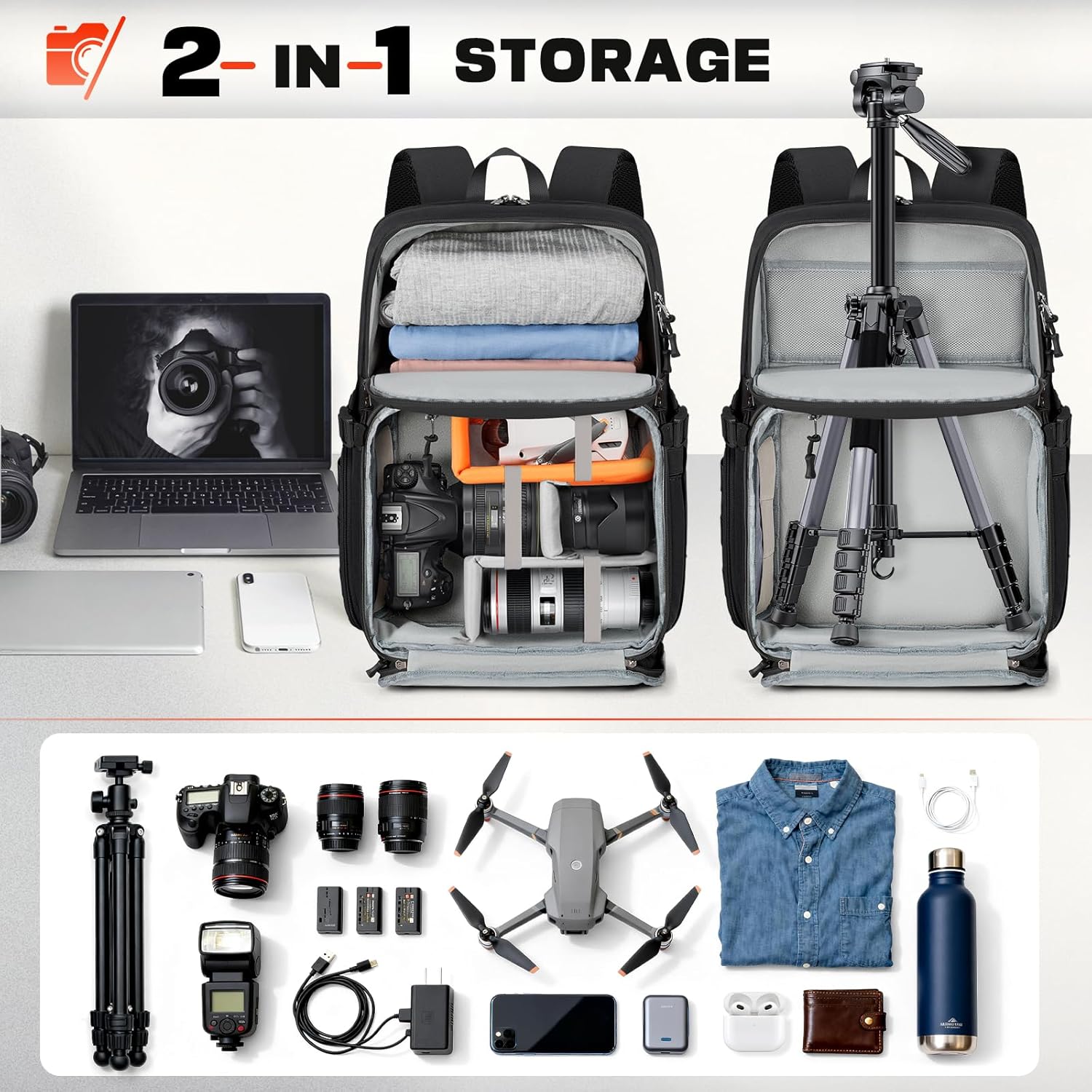 RAINSMORE Camera Bag Backpack for DSLR/SLR/Mirrorless Camera Bags for Photographers 15.6 Inch Waterproof Tactical Photography Case with Rain Cover & Tripod Holder, Black - Image 7