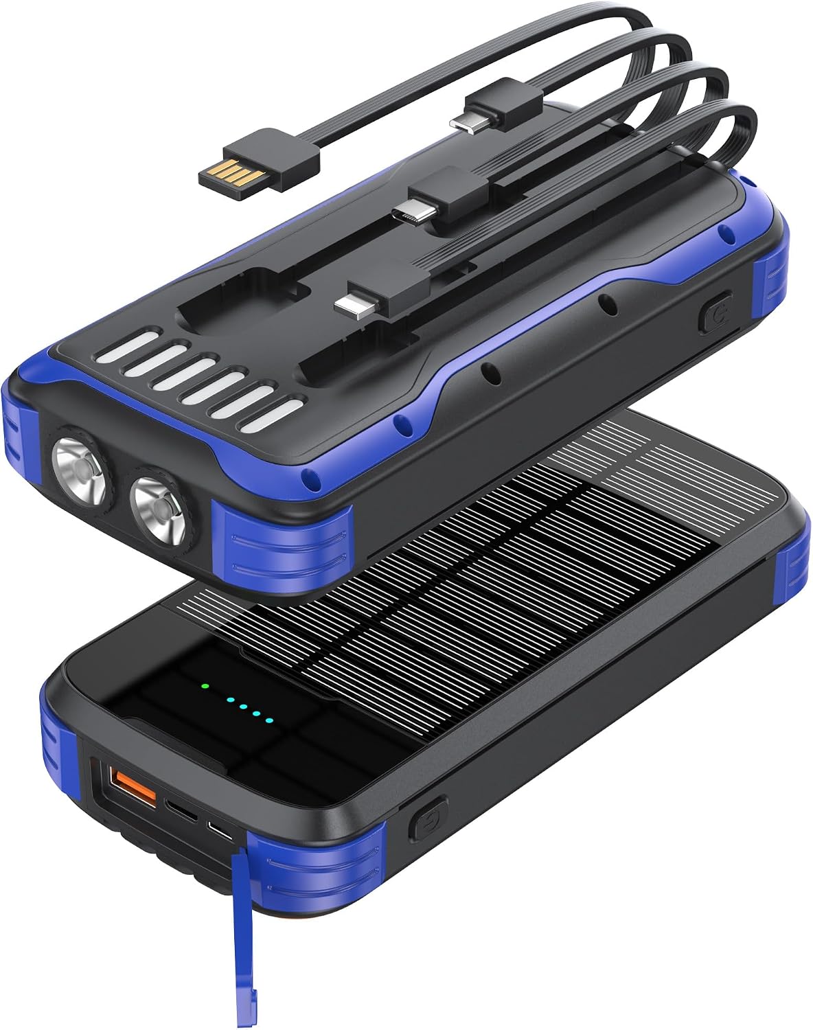 MINRISE Solar Charger Power Bank, 40000mAh Portable Charger PD 20W Fast Charging Solar Power Bank Built in 4 Cables and USB-C in/Output, Camping Essentials External Battery Pack with Flashlights