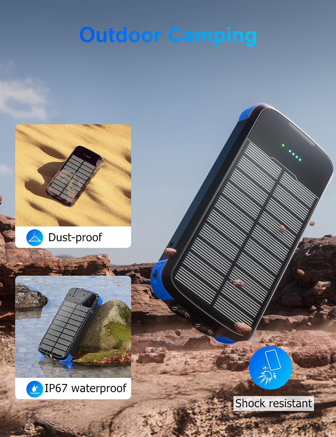 MINRISE Solar Charger Power Bank, 40000mAh Portable Charger PD 20W Fast Charging Solar Power Bank Built in 4 Cables and USB-C in/Output, Camping Essentials External Battery Pack with Flashlights - Image 5