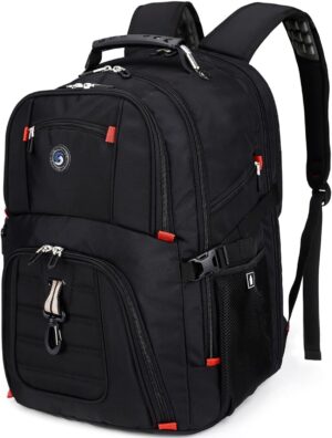 SHRRADOO Extra Large 50L Travel Laptop Backpack with combination lock, College Backpack Airline Approved Business Work Bag Fit 17 Inch Laptops for Men Women,Black